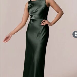 Revelry Olive Green  Satin Maxi Dress